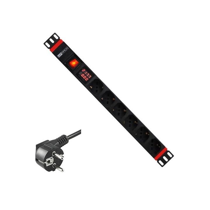 Multipresa rack 19" 6 prese Schuko con misuratore