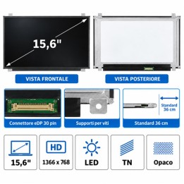 Display Slim LED 15,6" HD 30 Pin STANDARD con Supporti Viti