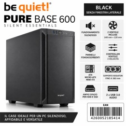 Case ATX Mid-Tower be quiet! Pure Base 600 Black Silenzioso con 2 Ventole