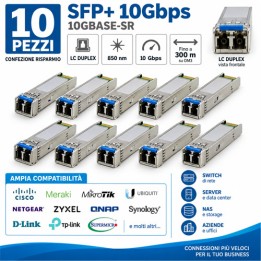 Modulo Fibra Ottica SFP+ 10Gbps 10GBASE-SR LC Duplex 850nm 300m – Confezione 10 Pezzi