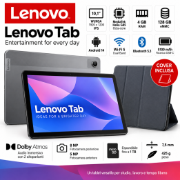Tablet 10,1" Lenovo Tab Helio G85 4GB 128GB Wi-Fi Android 14 con Cover