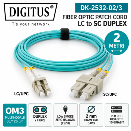 Cavo Fibra Ottica DIGITUS LC/SC Duplex OM3 50/125 2m LSZHH