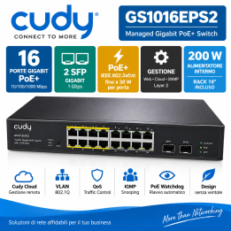 Switch Cudy GS1016EPS2 16 Porte Gigabit PoE+ 2 SFP Gestito L2 200W