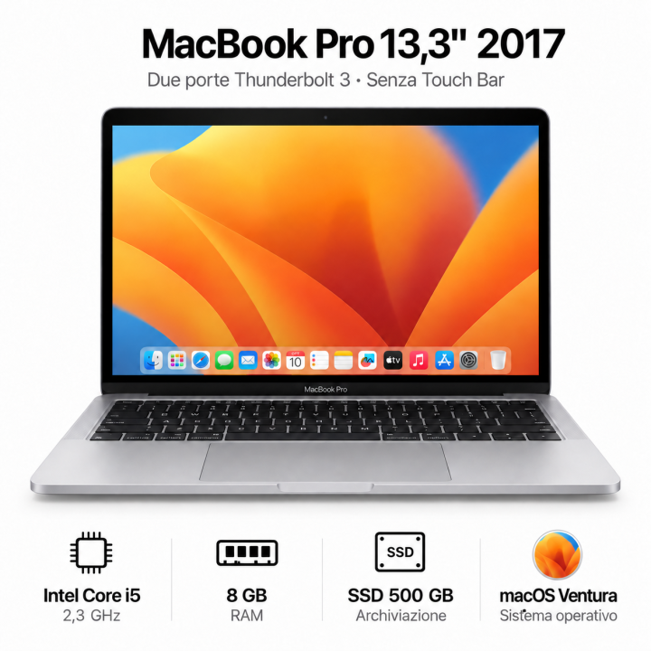MacBook Pro Retina 13,3" 2017 Intel Core i5 2,3GHz 8GB SSD 500GB Usato