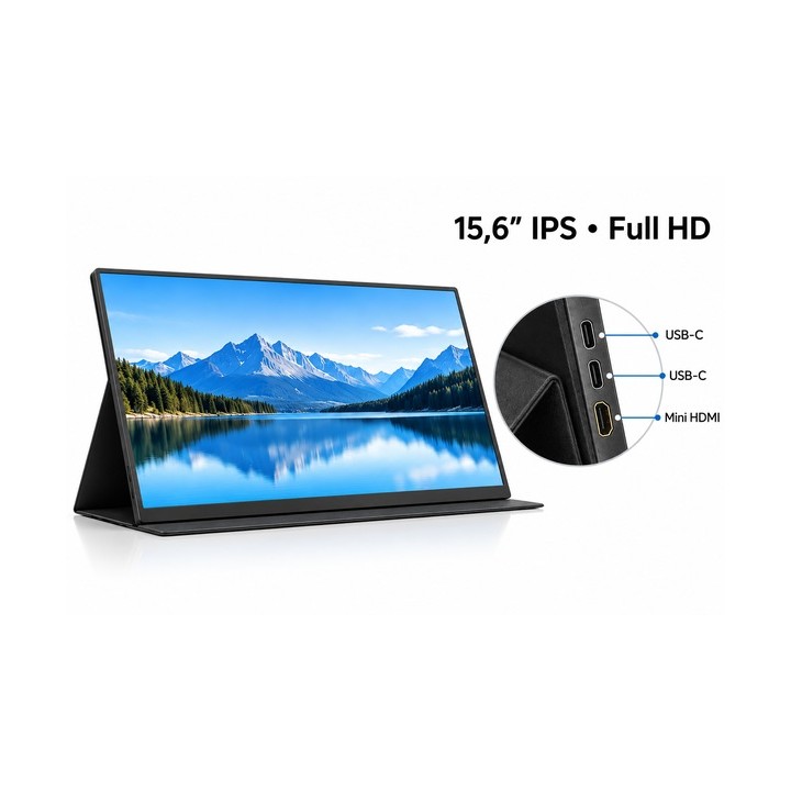 Monitor Portatile 15,6" IPS Full HD 100% sRGB USB-C Mini HDMI con Custodia Supporto