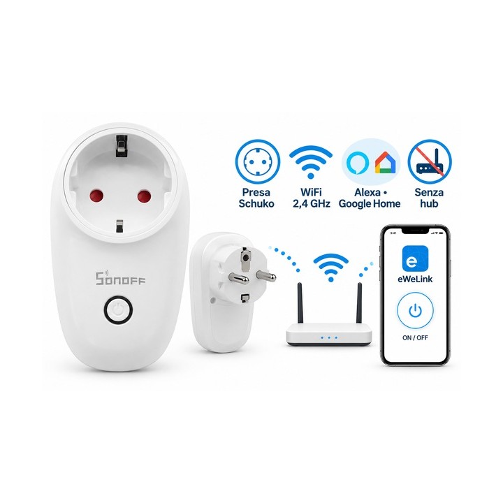 Presa Smart WiFi Schuko SONOFF S26F Timer Alexa Google Home OEM Senza Scatola