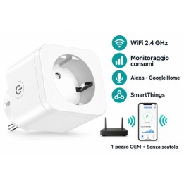 Presa Smart WiFi Schuko Meross 16A Monitoraggio Consumi Bianca OEM Senza Scatola
