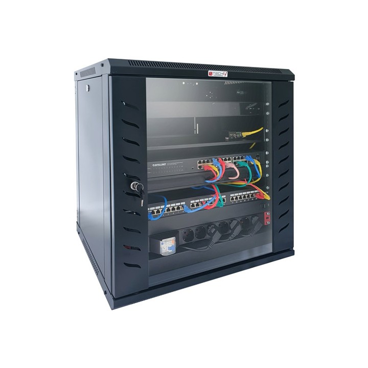 Armadio Rack 19" a Muro 15 unità Nero - 778x570x600 (AxLxP) - KIT MONTAGGIO