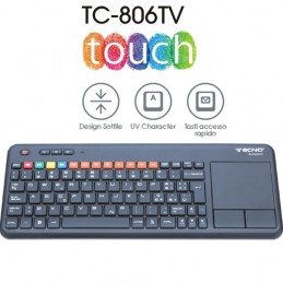 TC-806 - TASTIERA WIRELESS MULTIMEDIALE CON TOUCH PAD INTEGRATO PER PC E  SMART TV TECNO TC-806 FUNZIONE TELECOMANDO - Tecno