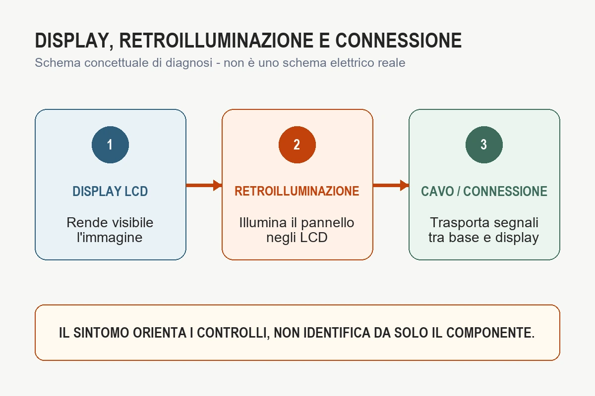 Schema del pannello LCD, della retroilluminazione e del cavo video di un notebook