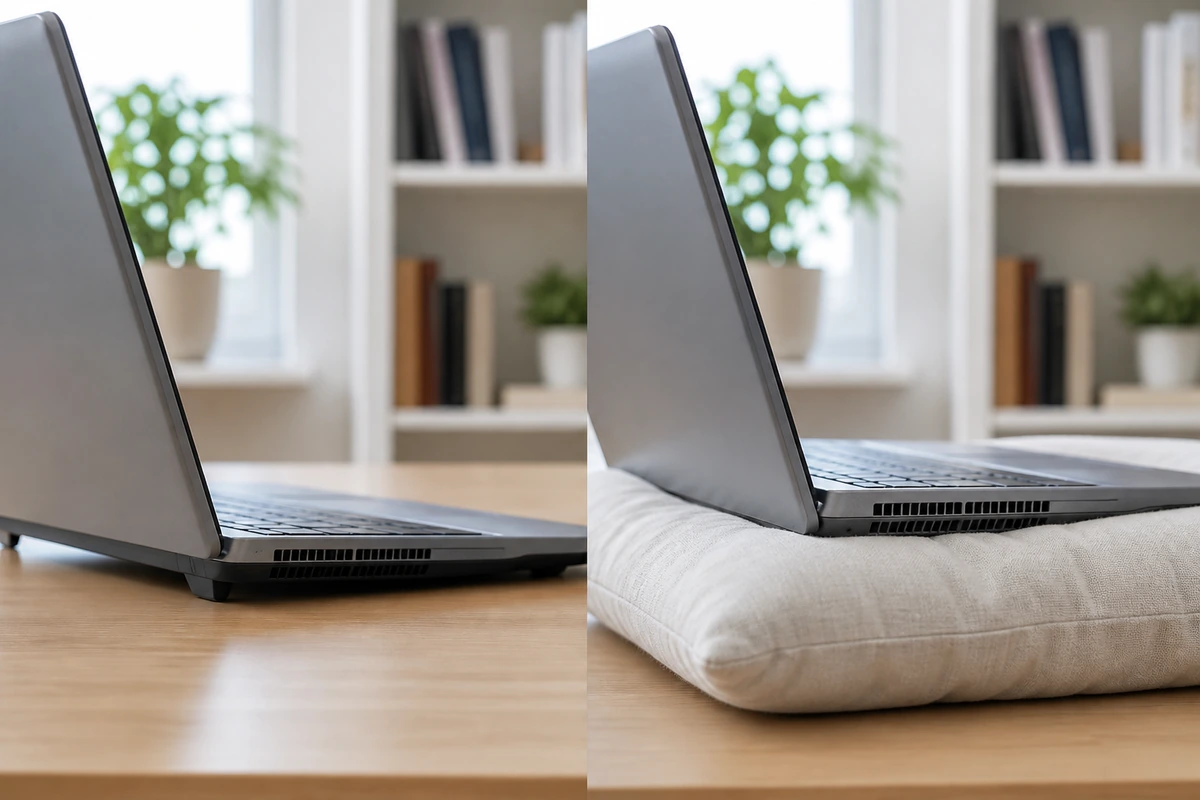 Notebook su una superficie rigida con prese d'aria inferiori libere