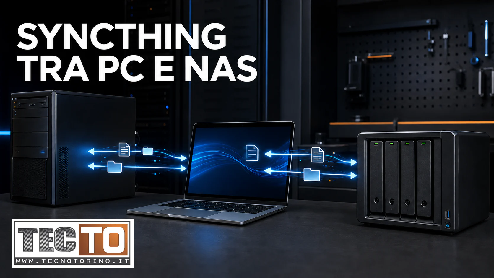PC fisso, notebook e NAS che sincronizzano cartelle tramite Syncthing