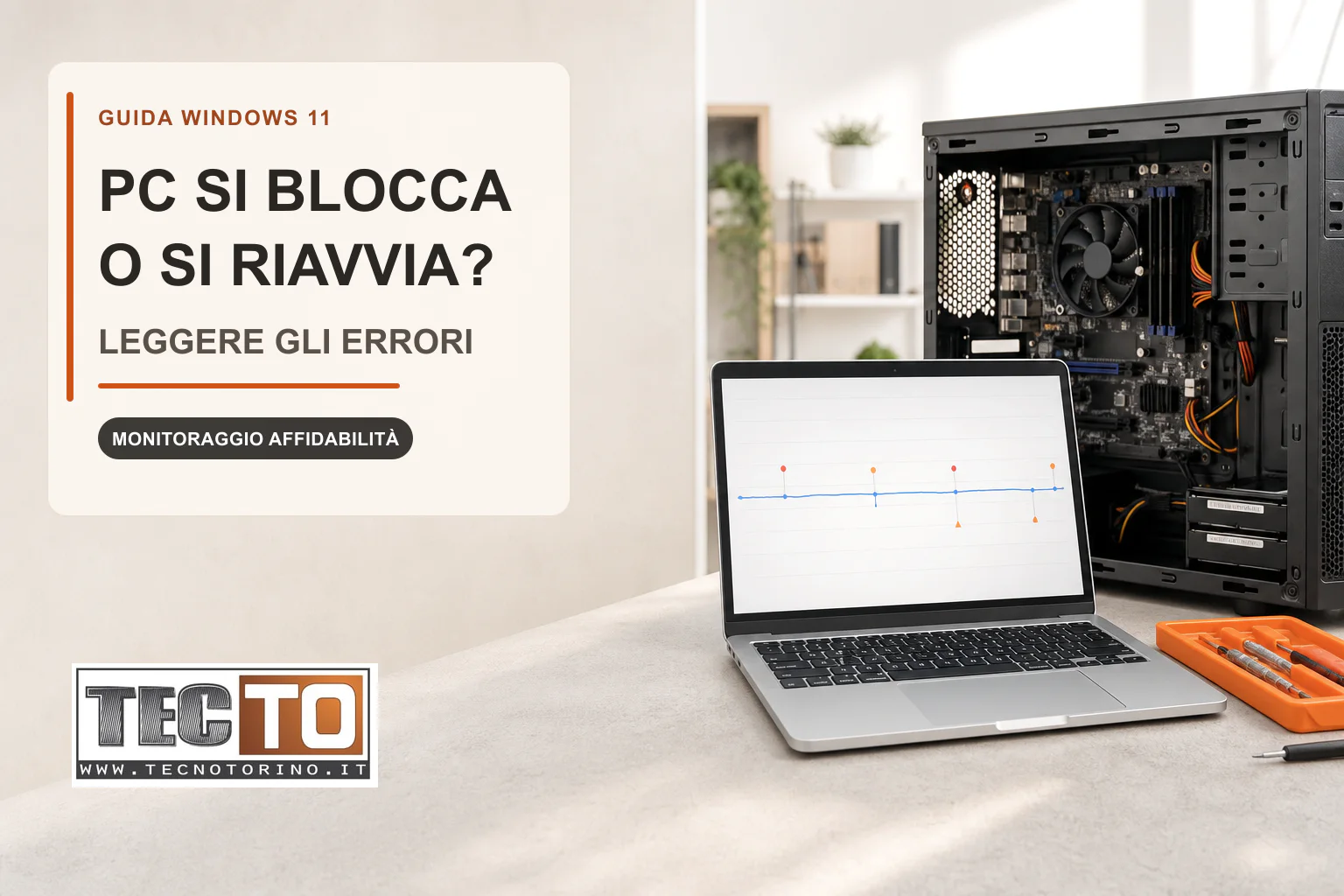 Notebook e PC desktop durante la lettura degli errori con Monitoraggio affidabilità di Windows 11