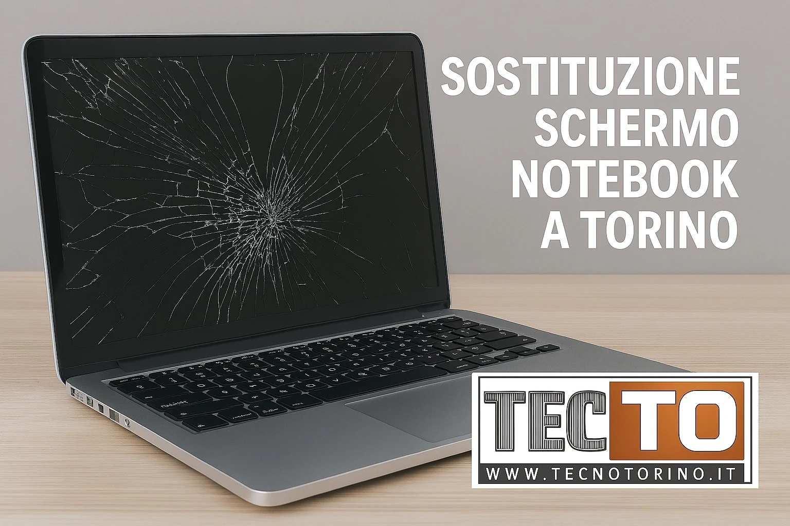 Tecnico durante la sostituzione dello schermo di un notebook a Torino