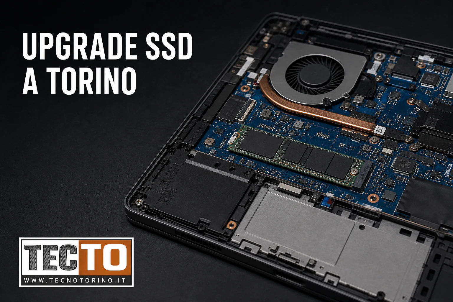 SSD M.2 NVMe installato all’interno di un notebook aperto