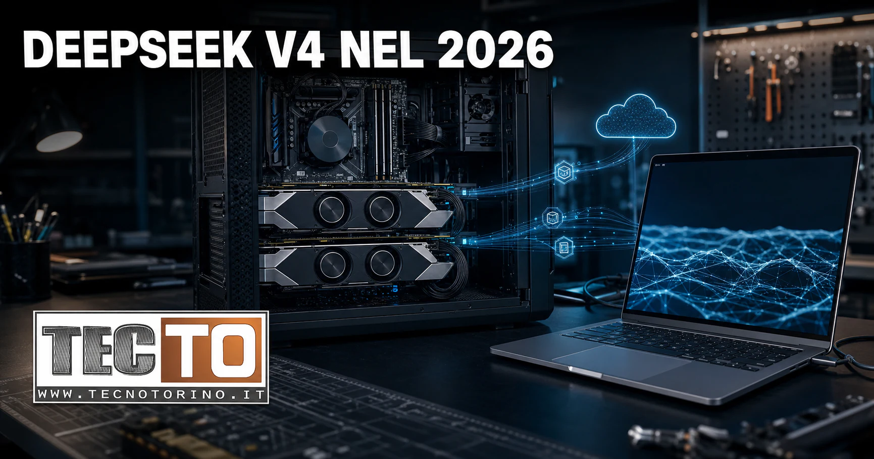 DeepSeek V4 su workstation e notebook per chat, API e modelli locali
