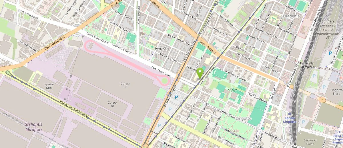 Mappa stradale della sede TecnoTorino in Corso Unione Sovietica 322/A a Torino
