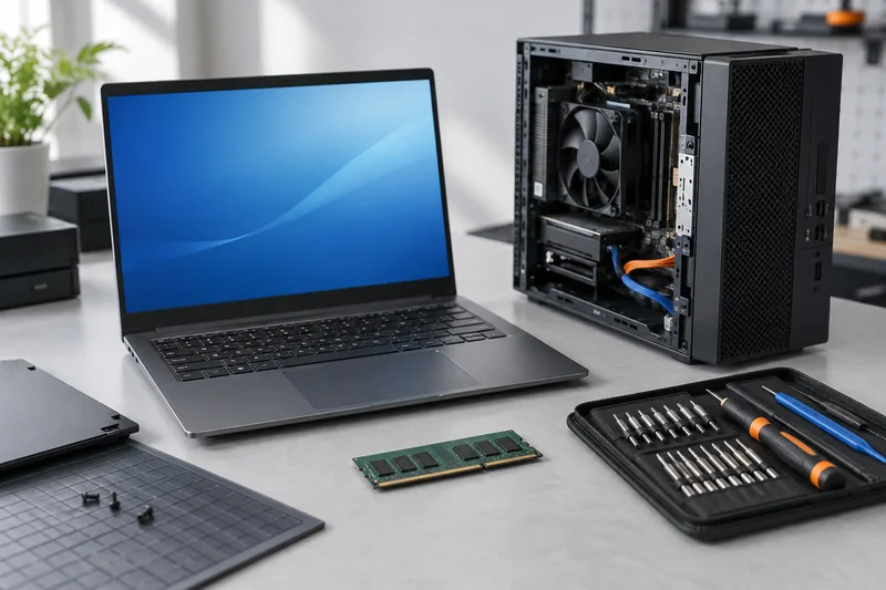 Illustrazione di notebook e computer su banco di diagnosi