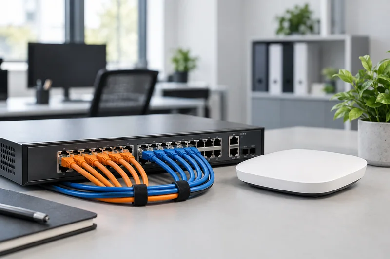 Illustrazione di switch Ethernet e access point Wi-Fi